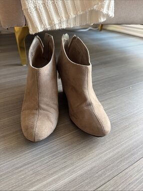 CL by Laundry Taupe Faux Suede Via Wedge Booties with Tassel